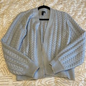 YAS knit baby blue cable cardigan sweater sz medium